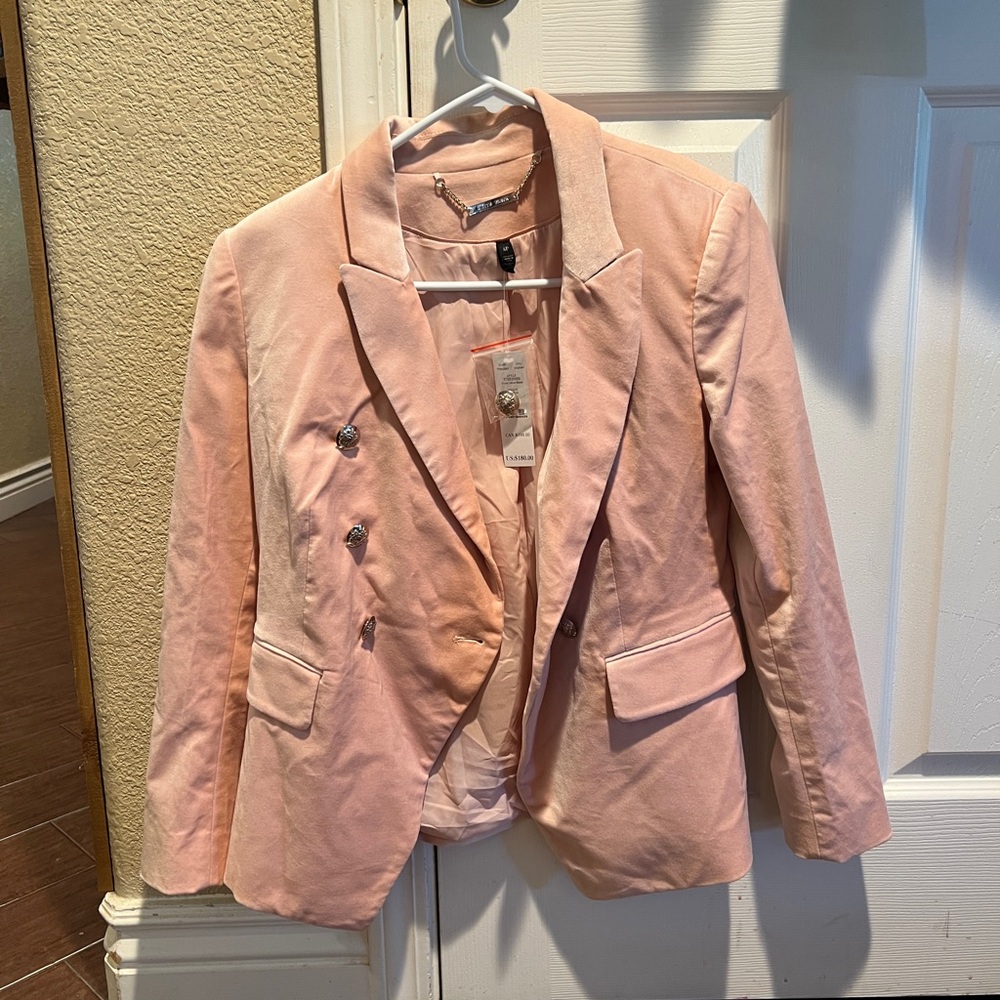 Chic Light Pink Blazer with Button Accents